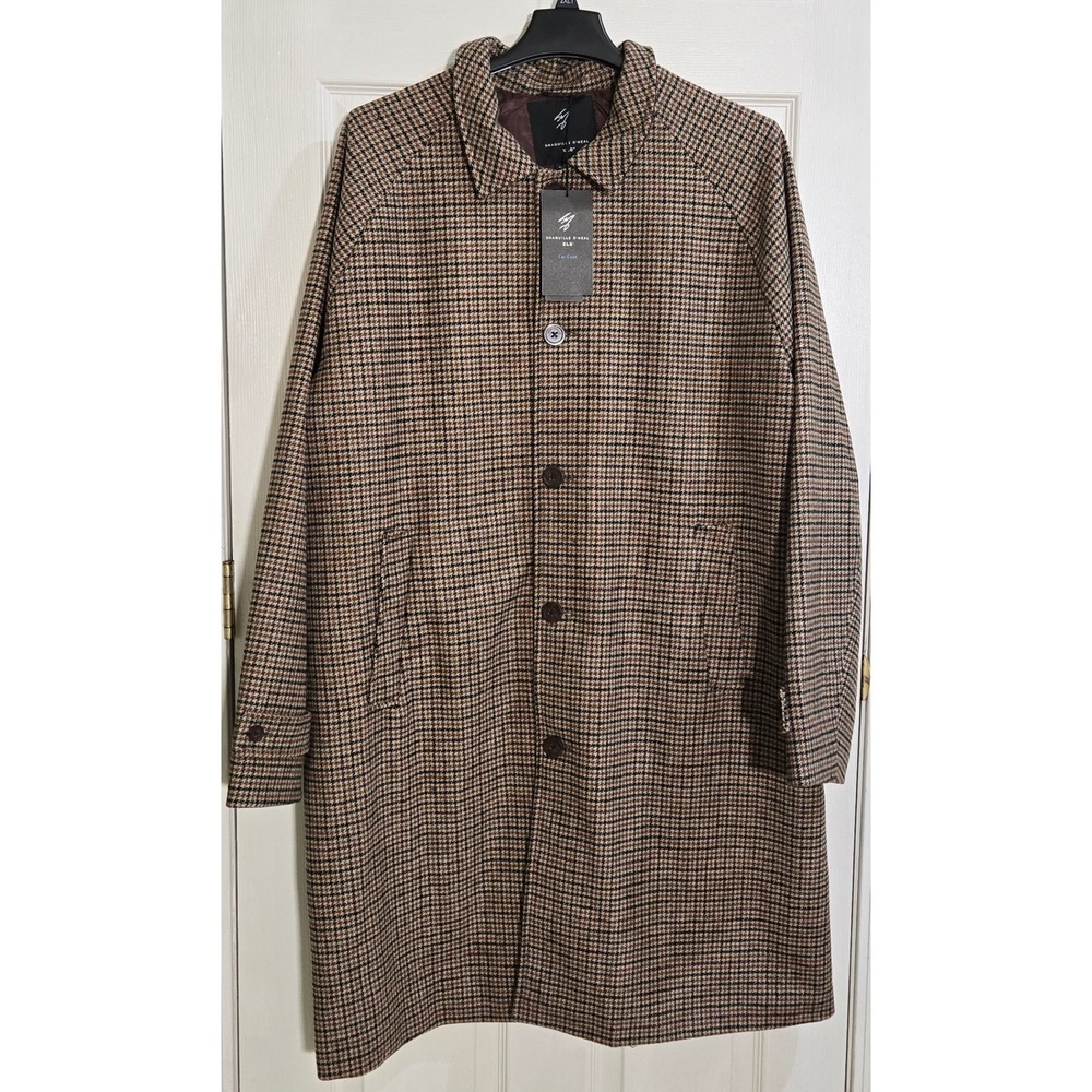 Shaquille O'Neal XLG Men 2XLT Car Coat Burgundy Tartan Houndstooth Wool NWT
